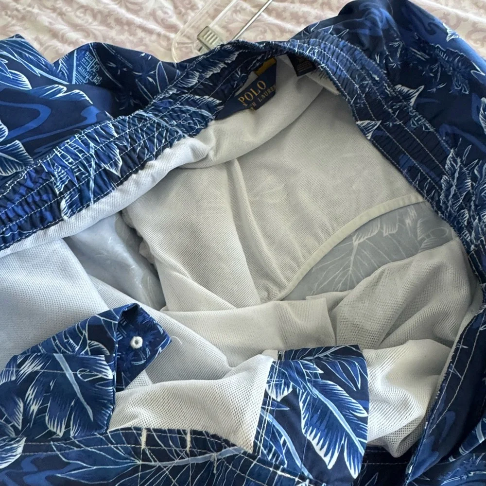 Polo by Ralph Lauren Blue Tropical Palm Print Swim Trunks